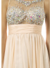 V Back Sheer Tulle Beaded Chiffon Long Prom Dress